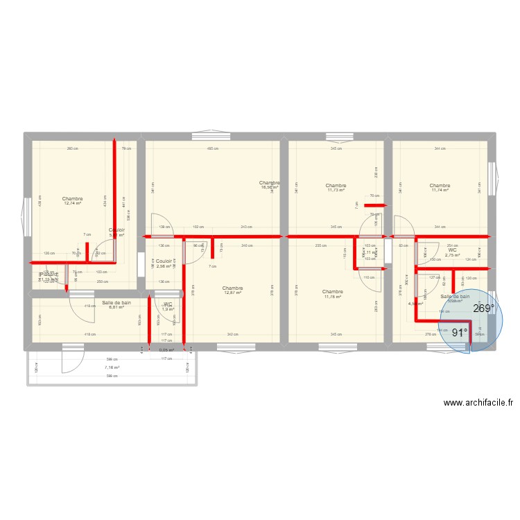 Castelnau 1er étage. Plan de 17 pièces et 116 m2