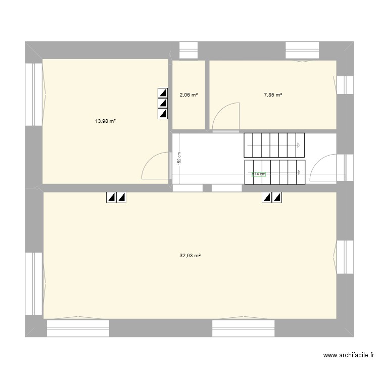 Etage. Plan de 4 pièces et 57 m2