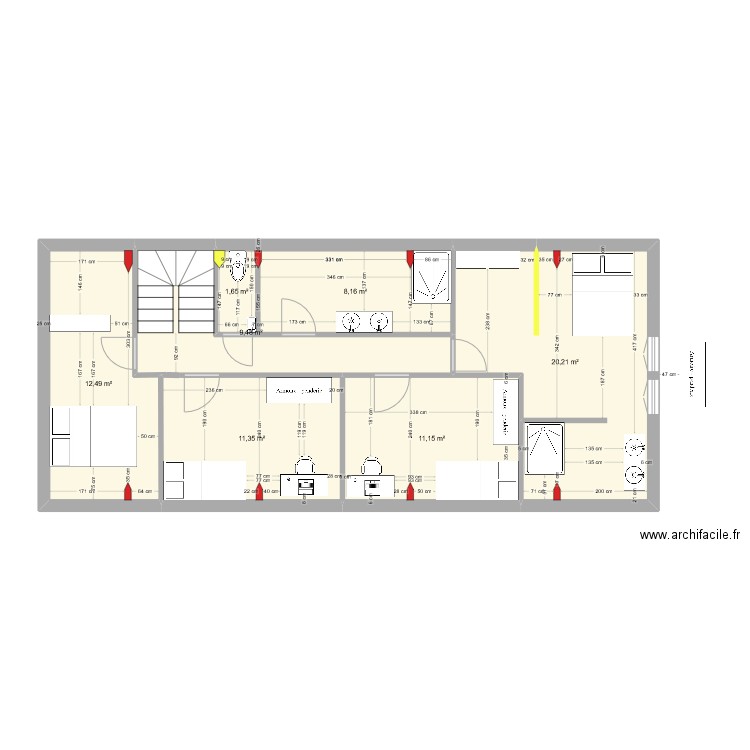 Etage V3. Plan de 7 pièces et 75 m2