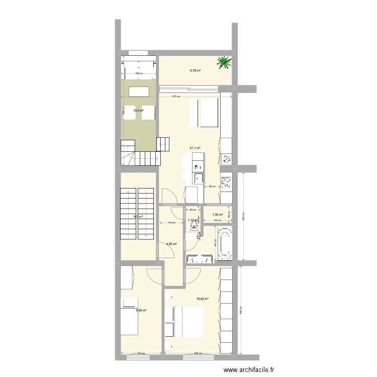 Banning 83 1e étage. Plan de 9 pièces et 81 m2