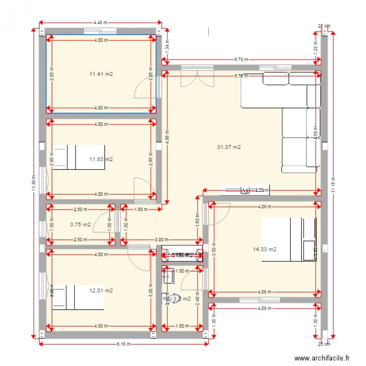 PLAN ATEF. Plan de 8 pièces et 89 m2