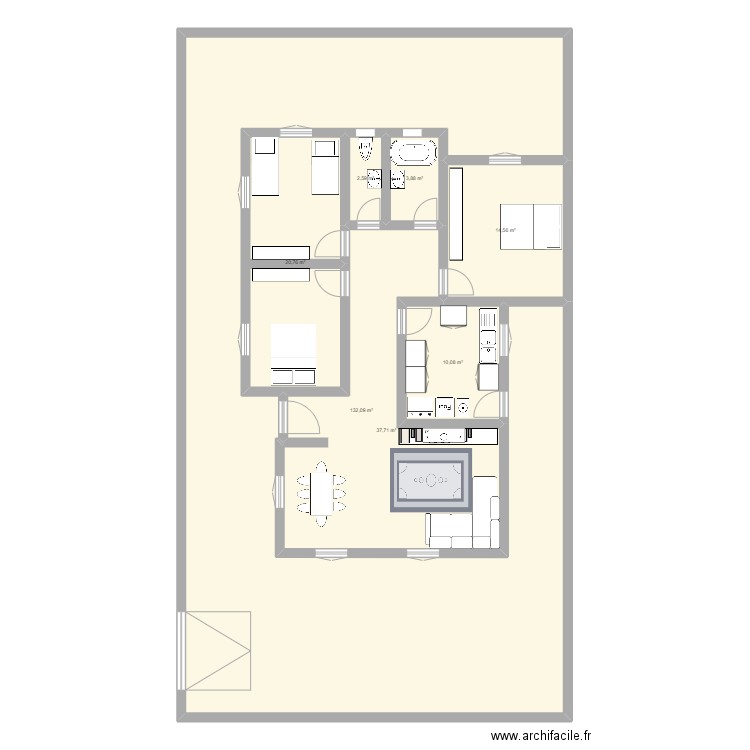 klm. Plan de 7 pièces et 222 m2