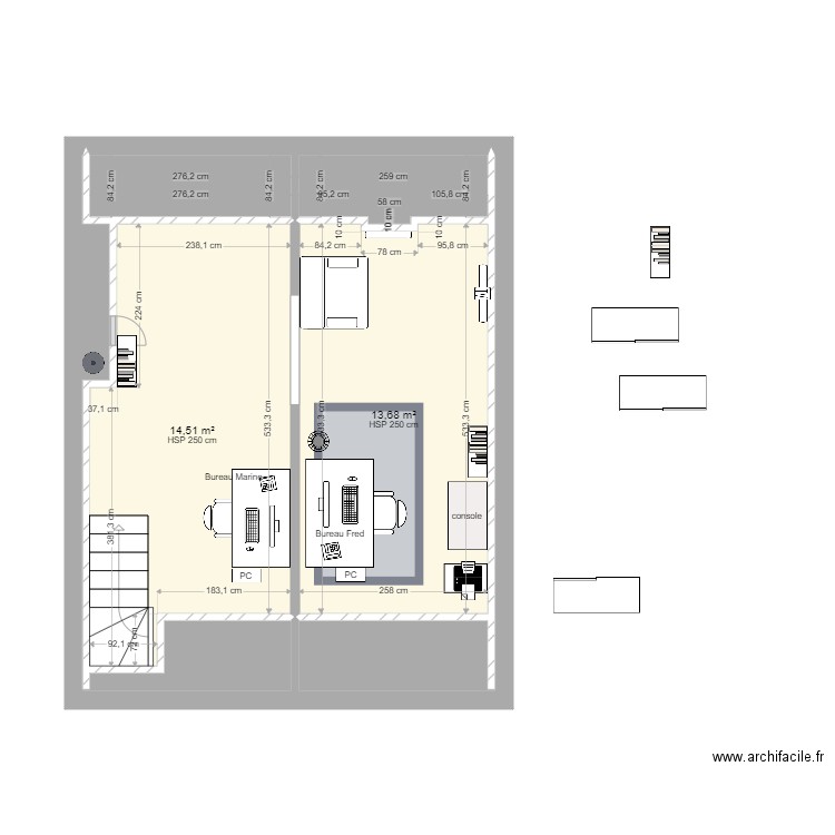 combles4 amenag. Plan de 6 pièces et 38 m2