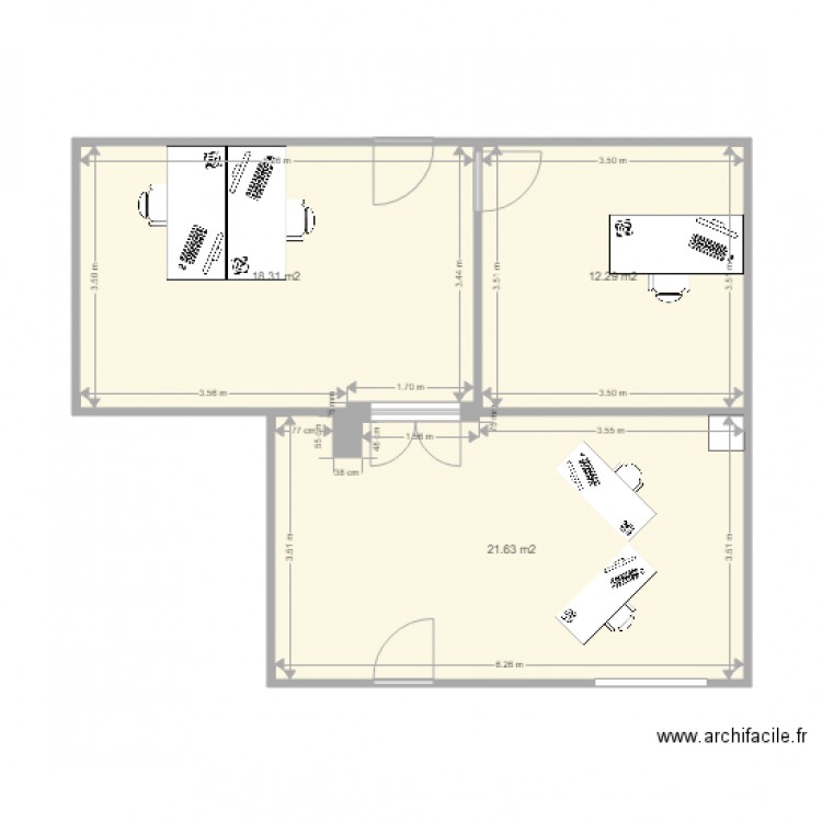 Bureau projet 1. Plan de 3 pièces et 52 m2