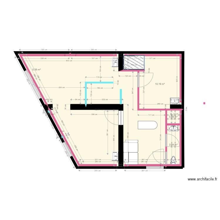 BILON projet. Plan de 5 pièces et 54 m2