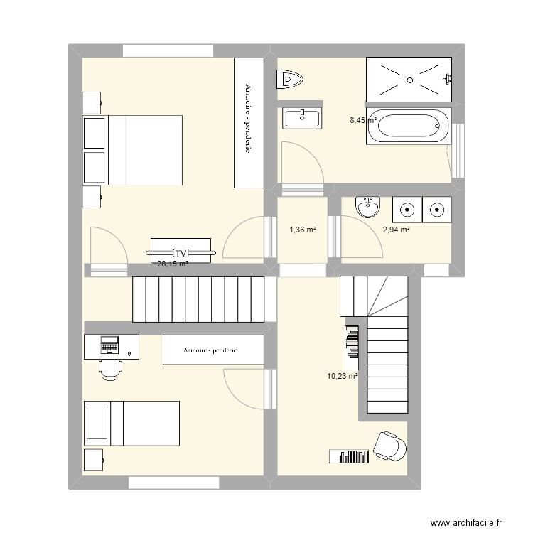 138 1er etage. Plan de 5 pièces et 51 m2
