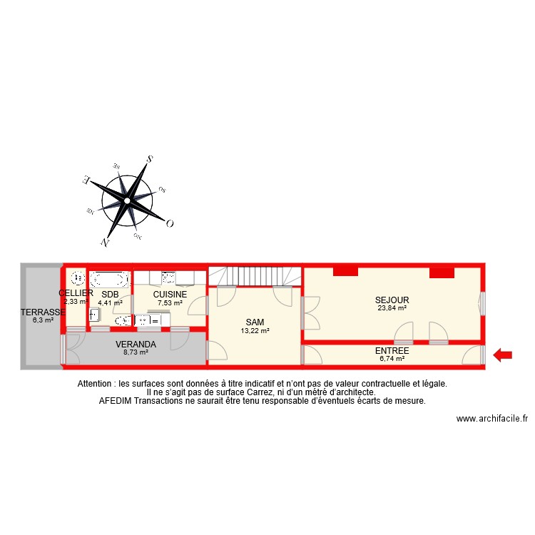 BI 7825. Plan de 11 pièces et 77 m2