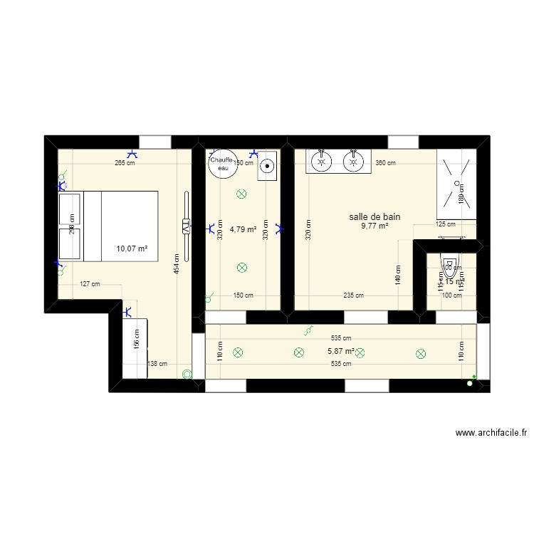 plan maison. Plan de 5 pièces et 32 m2