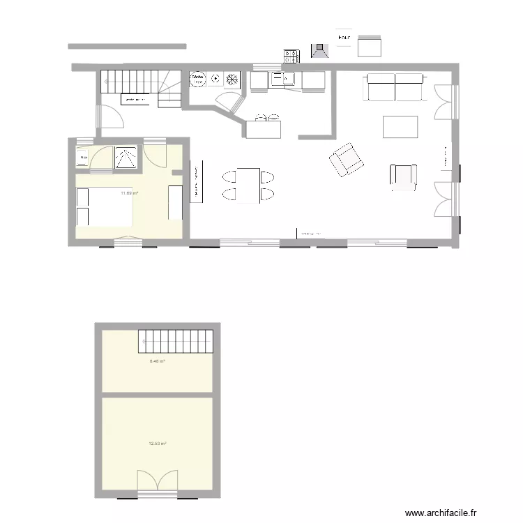 plan maison en longueur &agrave; &eacute;tage. Plan de 