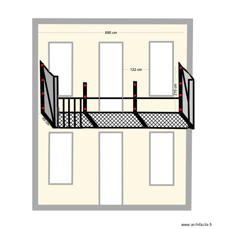 balcon Coq 1er étage cour. Plan de 29 pièces et 68 m2