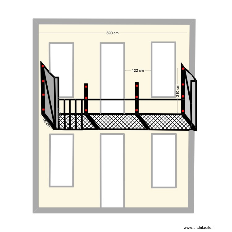 balcon Coq 1er étage cour. Plan de 35 pièces et 66 m2