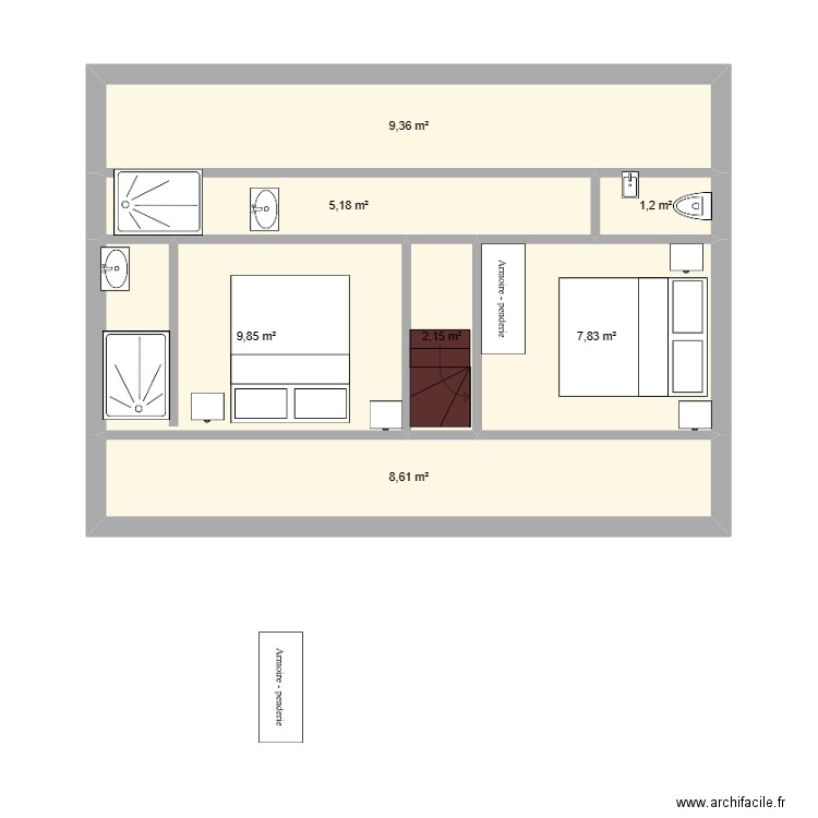 grange etage. Plan de 7 pièces et 44 m2