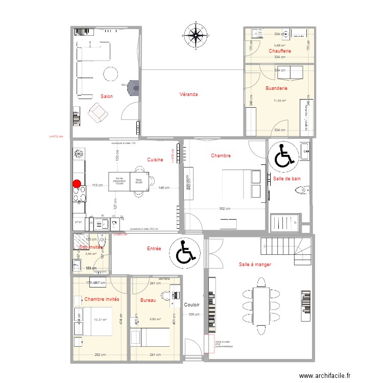 Plan projet pour réflexion cuisine 2. Plan de 5 pièces et 41 m2