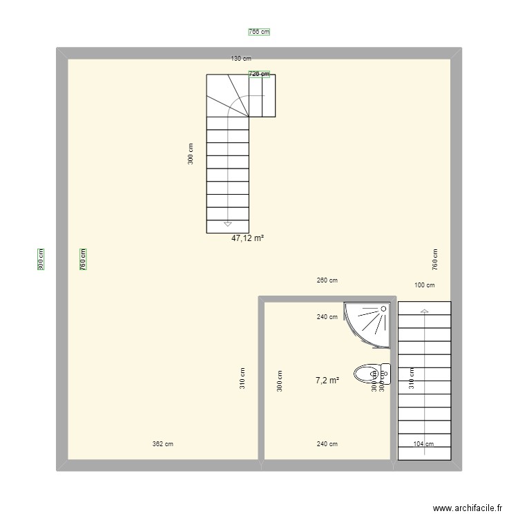 ETAGE3. Plan de 2 pièces et 54 m2