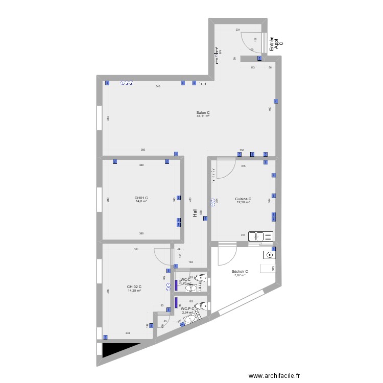 Projet Ghazela Appt C. Plan de 8 pièces et 99 m2