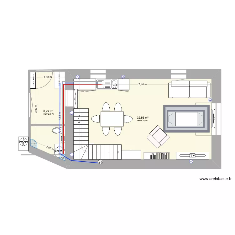 RDC 18 bis. Plan de 2  et 41 m²