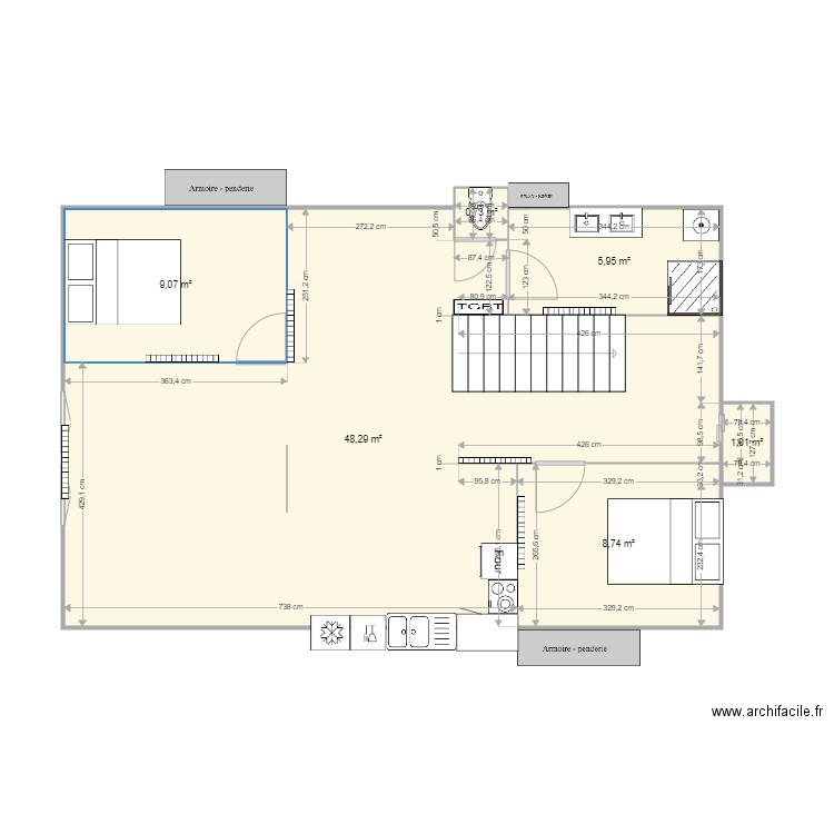 combles. Plan de 6 pièces et 74 m2