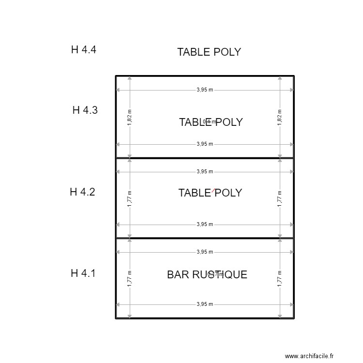 H 4. Plan de 3 pièces et 21 m2