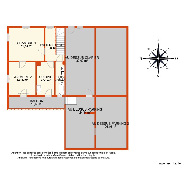 BI 8874 ETAGE 1. Plan de 13 pièces et 186 m2