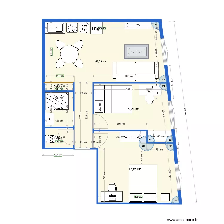 appartement rte Lod&egrave;ve V6. Plan de 
