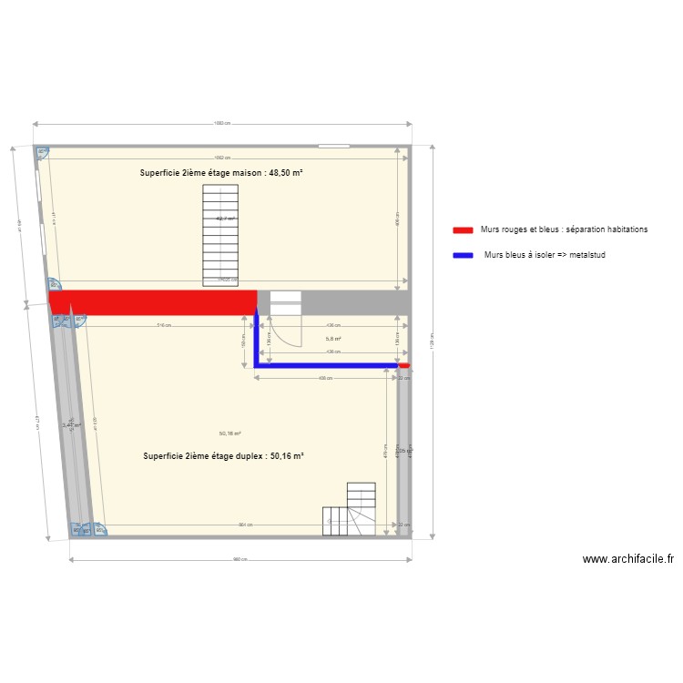 Etage 2 état actuel angle façade avant. Plan de 0 pièce et 0 m2