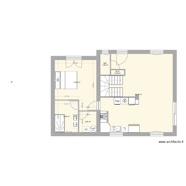 Pierre RDC. Plan de 15 pièces et 112 m2
