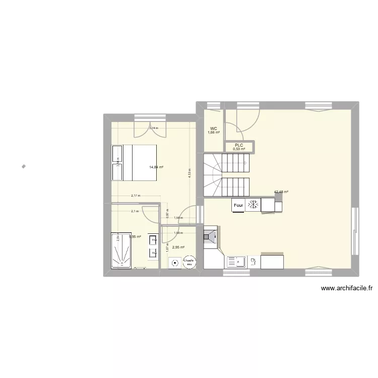 Pierre RDC. Plan de 15 pièces et 112 m²