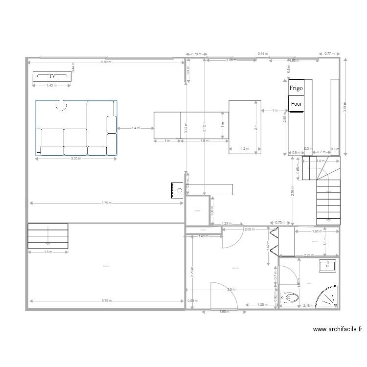 Pis 0 sense murs. Plan de 8 pièces et 108 m2