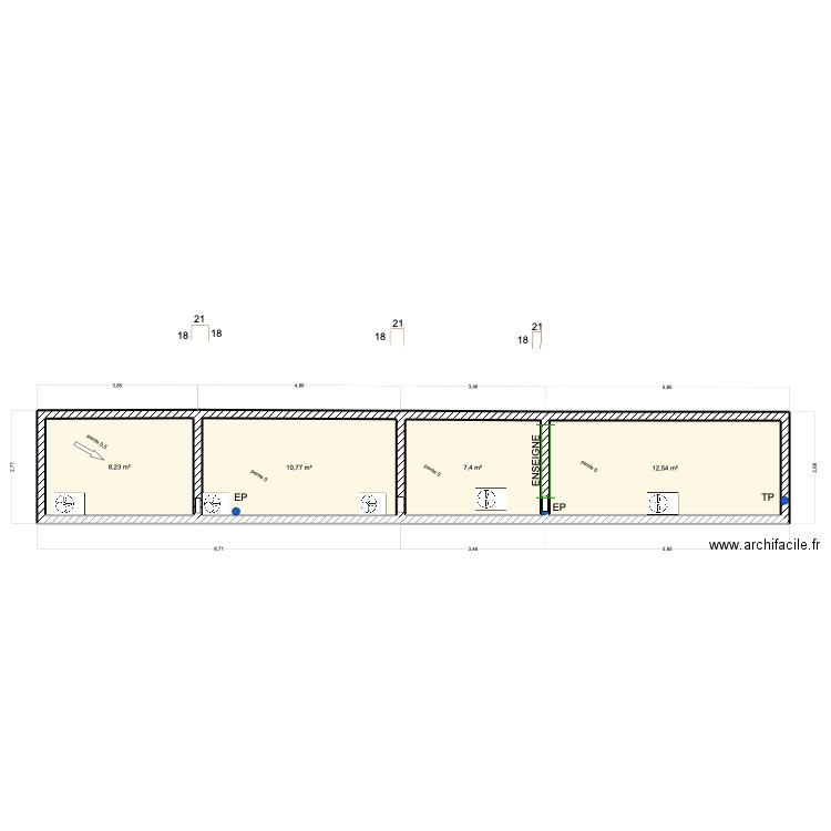 Clemenceau parking  auvent . Plan de 4 pièces et 39 m2