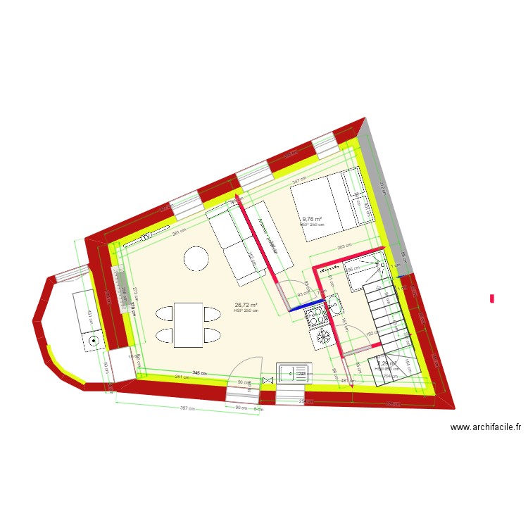 Razvan et Claire 2ème option + R+1. Plan de 4 pièces et 42 m2