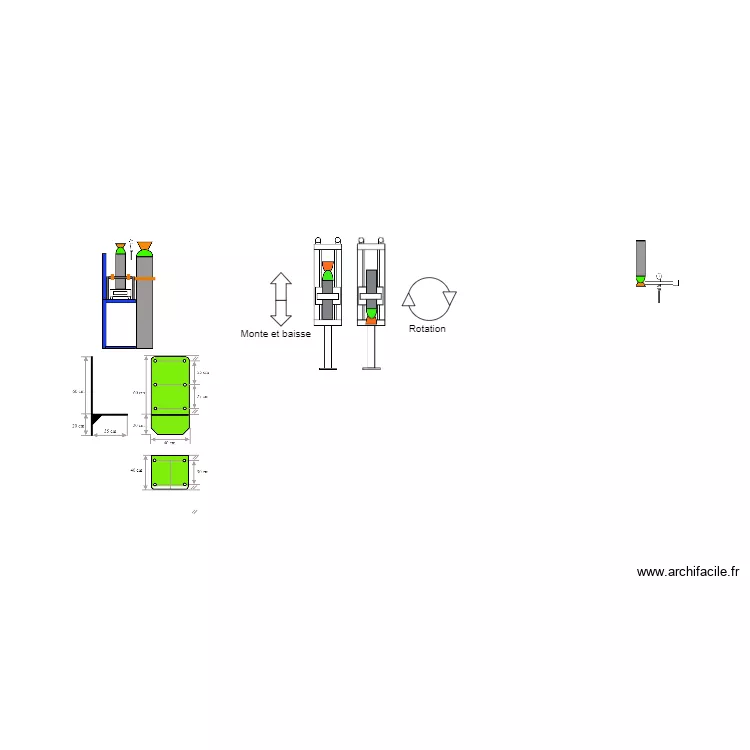 Monte et baisse &eacute;l&eacute;vateur. Plan de 