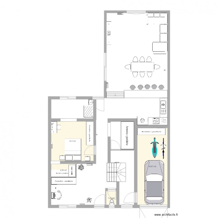 montfermeil escalier à droite. Plan de 4 pièces et 32 m2