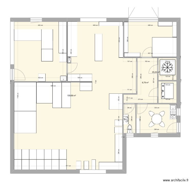 boulangerie 1. Plan de 3 pièces et 142 m2