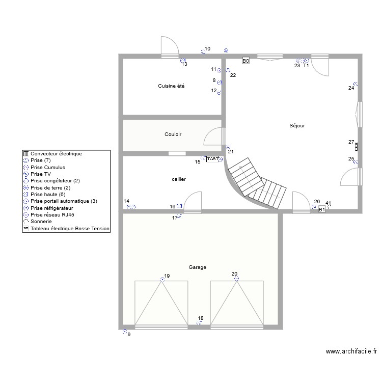 Jean Yves RdC Prise de courants. Plan de 4 pièces et 106 m2