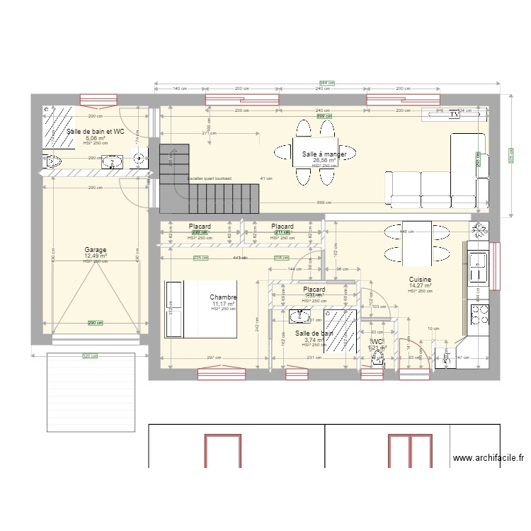 Rénovation Existant . Plan de 15 pièces et 140 m2