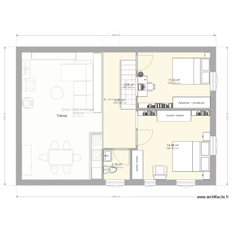 V4 avec &eacute;tage. Plan de 