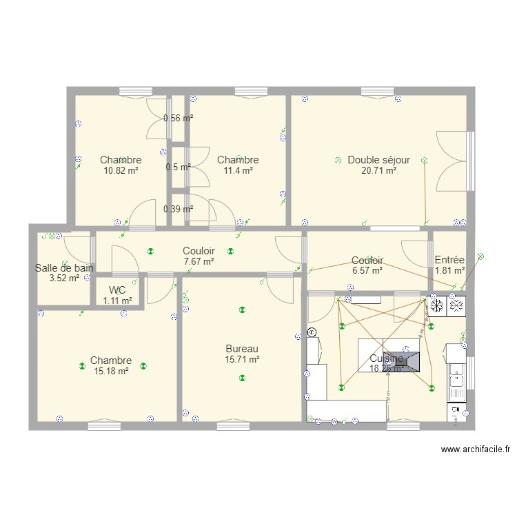 etage BB. Plan de 14 pièces et 114 m2