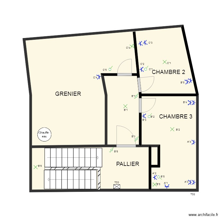 Appartement Tournais ETAGE. Plan de 3 pièces et 42 m2