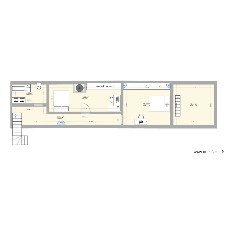 COMBLES3. Plan de 5 pièces et 61 m2