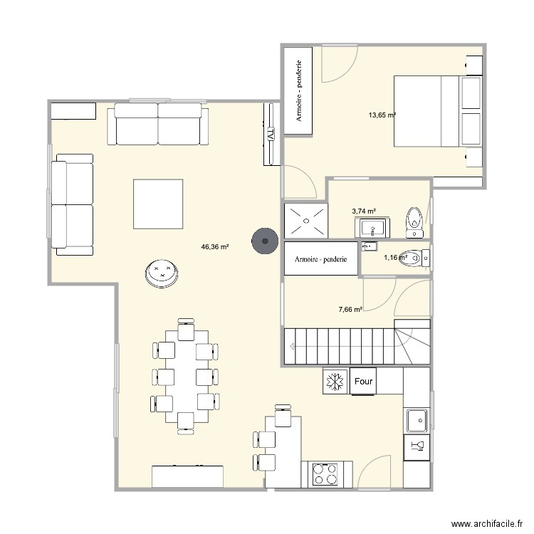 Salon cuisine maison chevaigne. Plan de 5 pièces et 73 m2