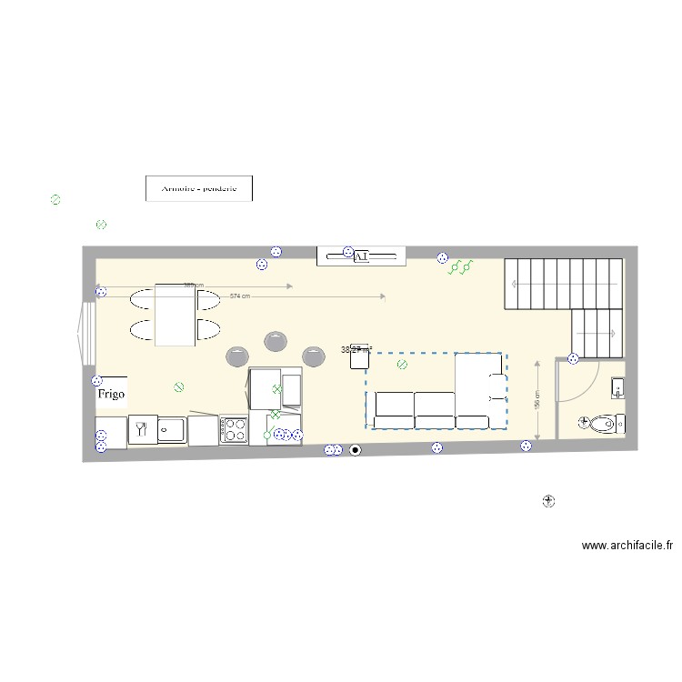 1 er etage 4 septembre cuisine a gauche 2. Plan de 1 pièce et 38 m2