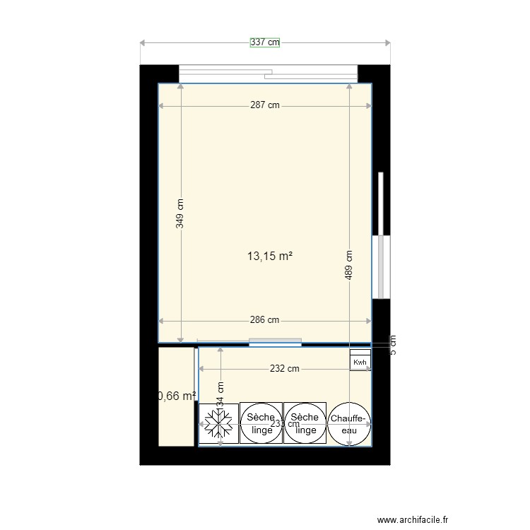 BUREAU. Plan de 2 pièces et 14 m2