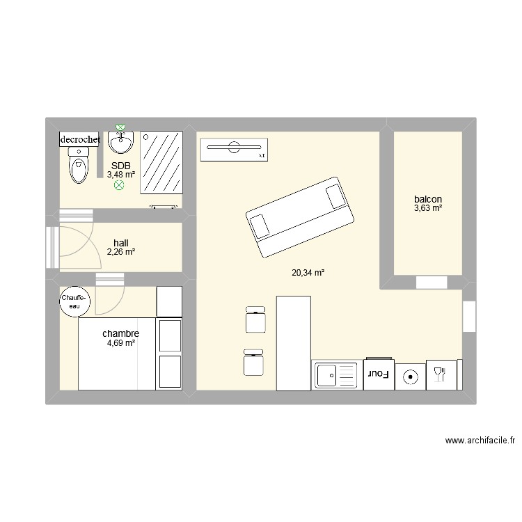 pinet. Plan de 5 pièces et 34 m2