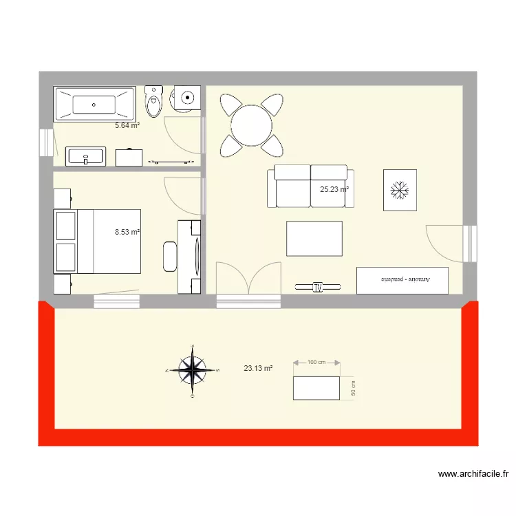 T2 V2 sans cuisine. Plan de 