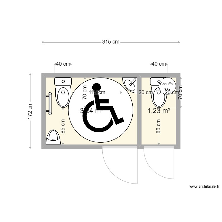 RIBOTTERIE. Plan de 2 pièces et 4 m2