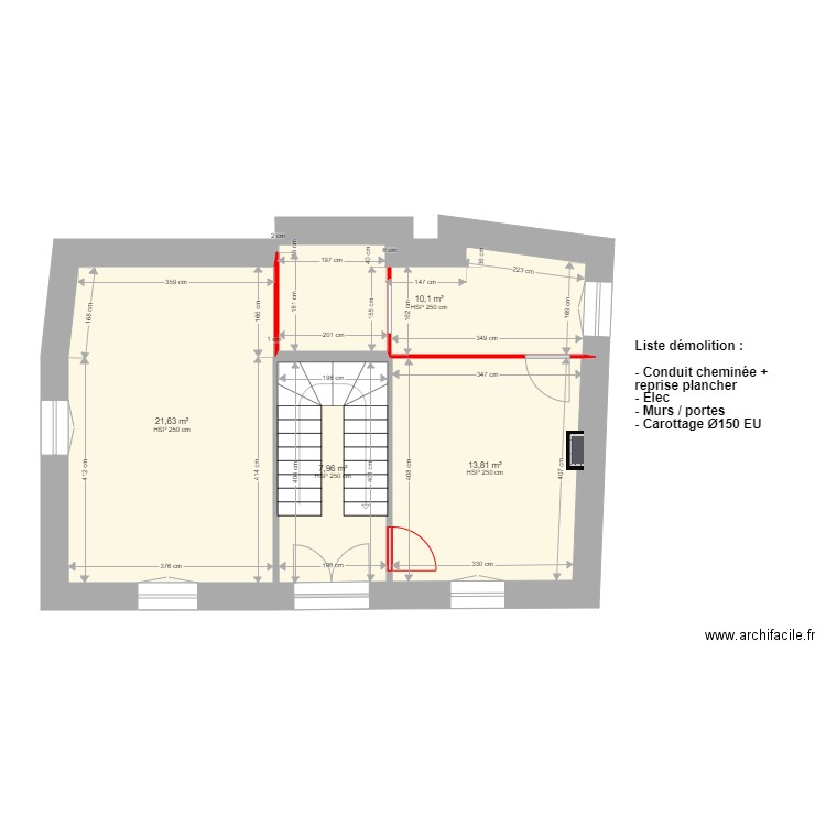 Malaucene R2 démolition. Plan de 4 pièces et 53 m2