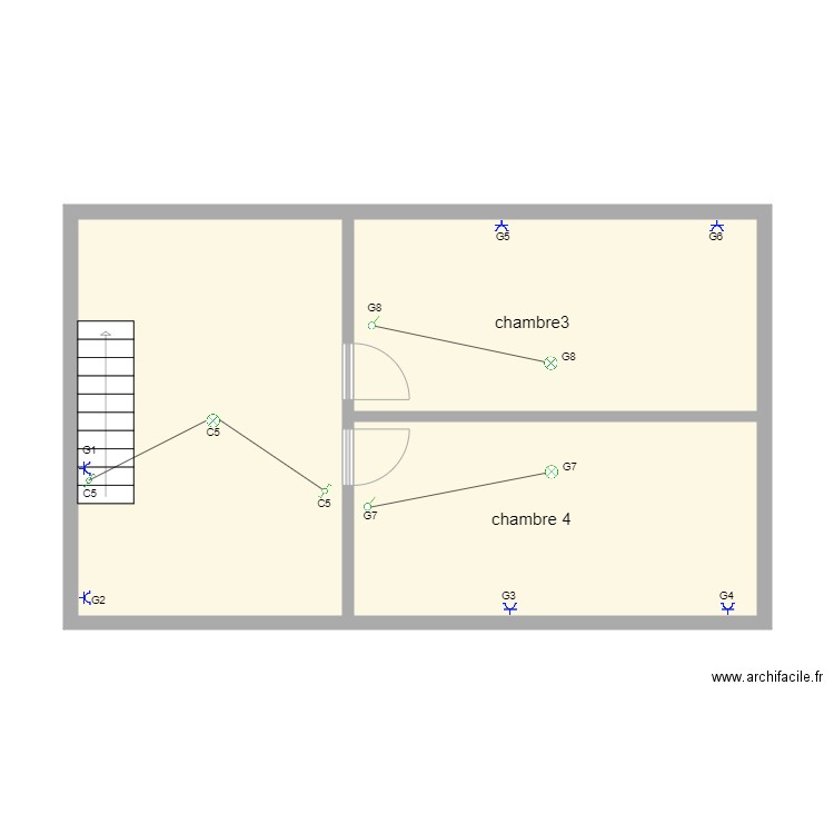 Etage 2. Plan de 3 pièces et 53 m2