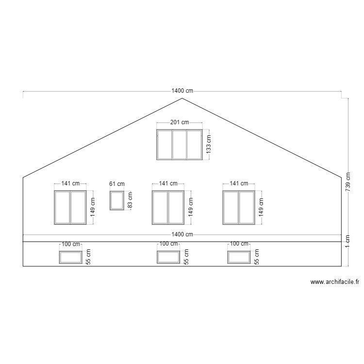 Façade coté jardin Mouzay. Plan de 0 pièce et 0 m2