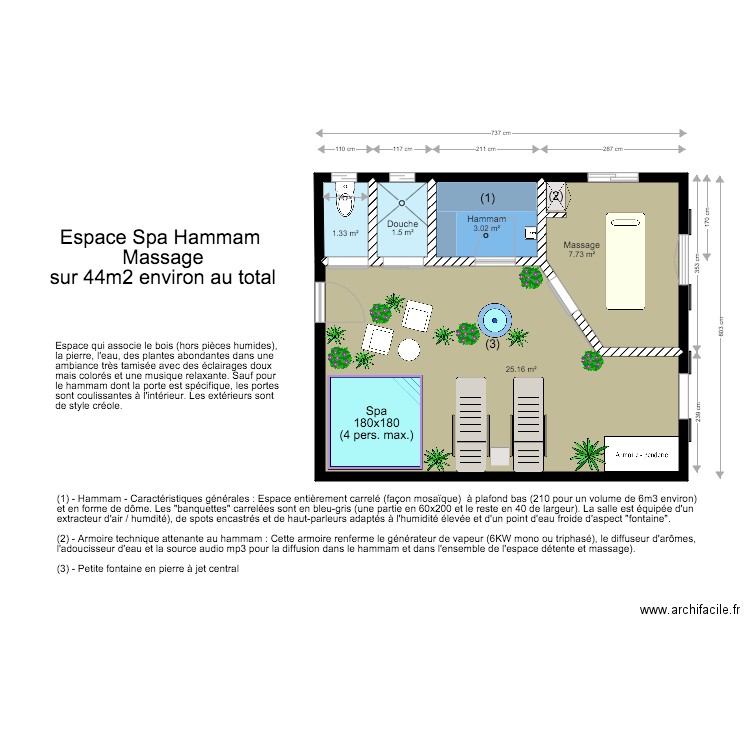 Projet espace spa hammam et massage. Plan de 0 pièce et 0 m2