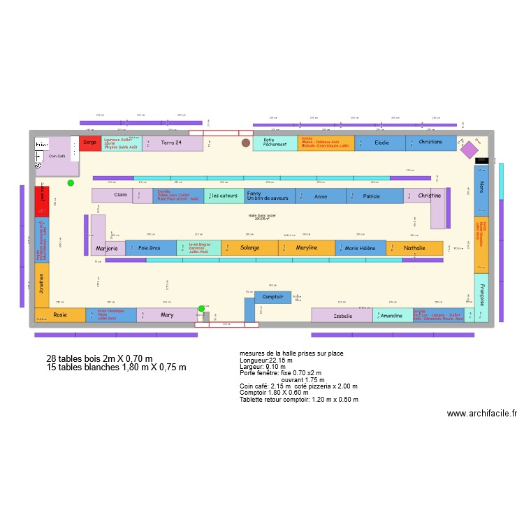 2022 halle St Astier placement des EXPOSANTS. Plan de 2 pièces et 209 m2